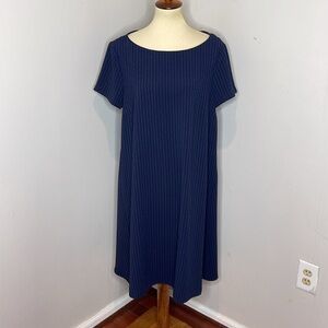 MM Lafleur Short Sleeve Navy Blue‎ Pinstripe Shift Dress